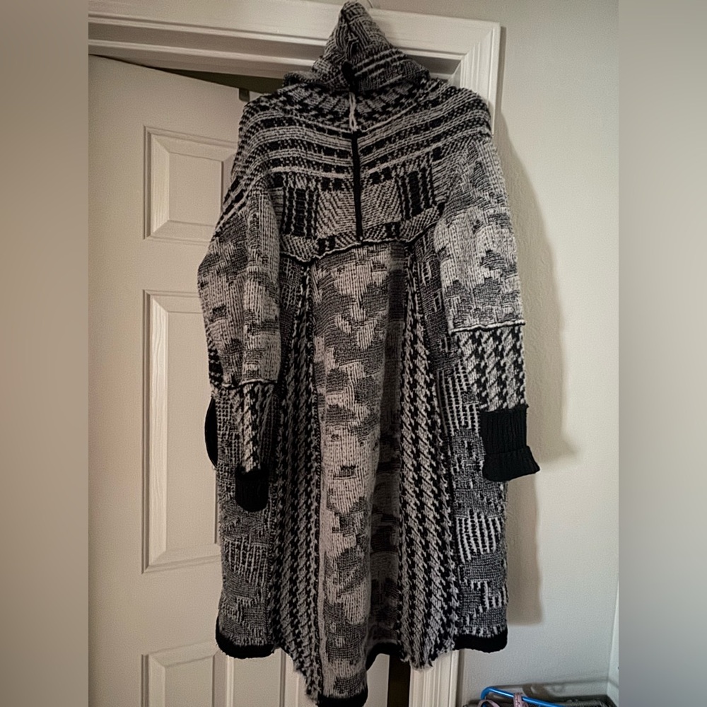 Free people mixed knit maxi cardigan sweater Harlow black white size small - Picture 9 of 11